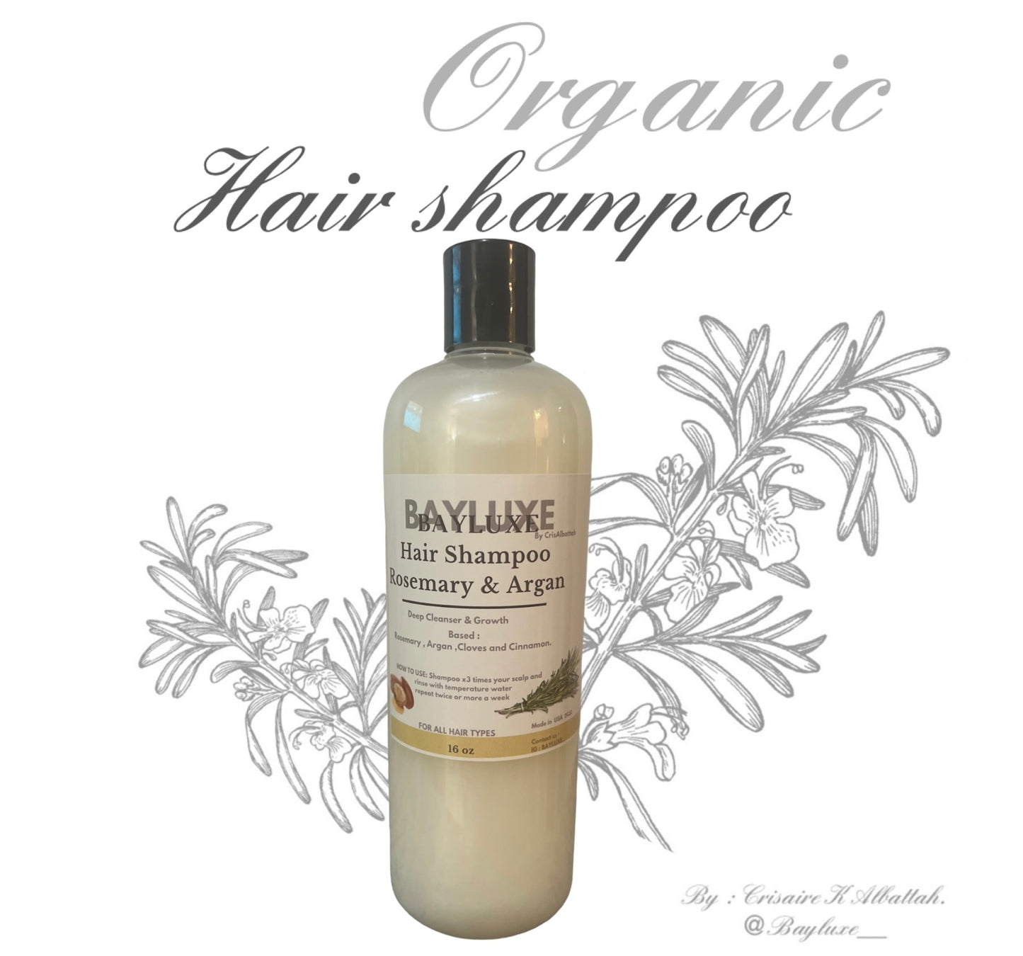 Organic Hair Shampoo Rosemary & Argan 16 onz