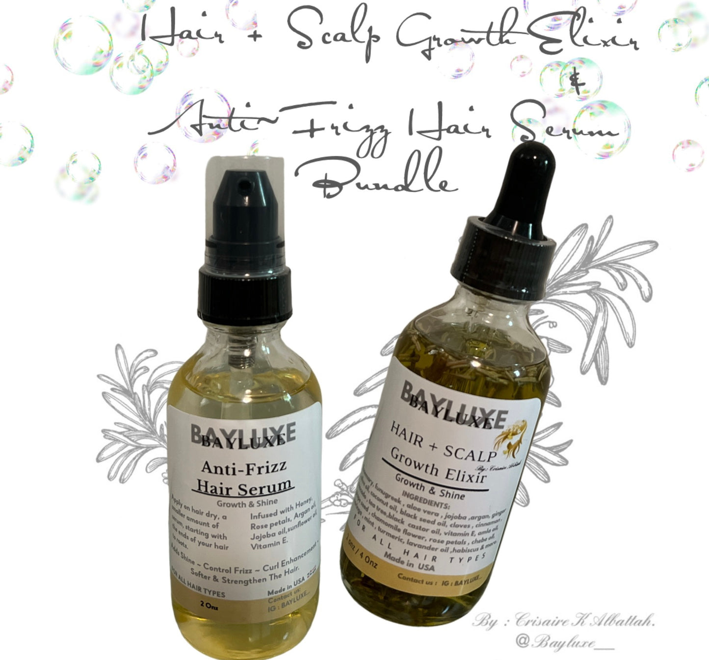 Hair Growth Oil & Anti Frizz Hair Serum Bundle 2 onz