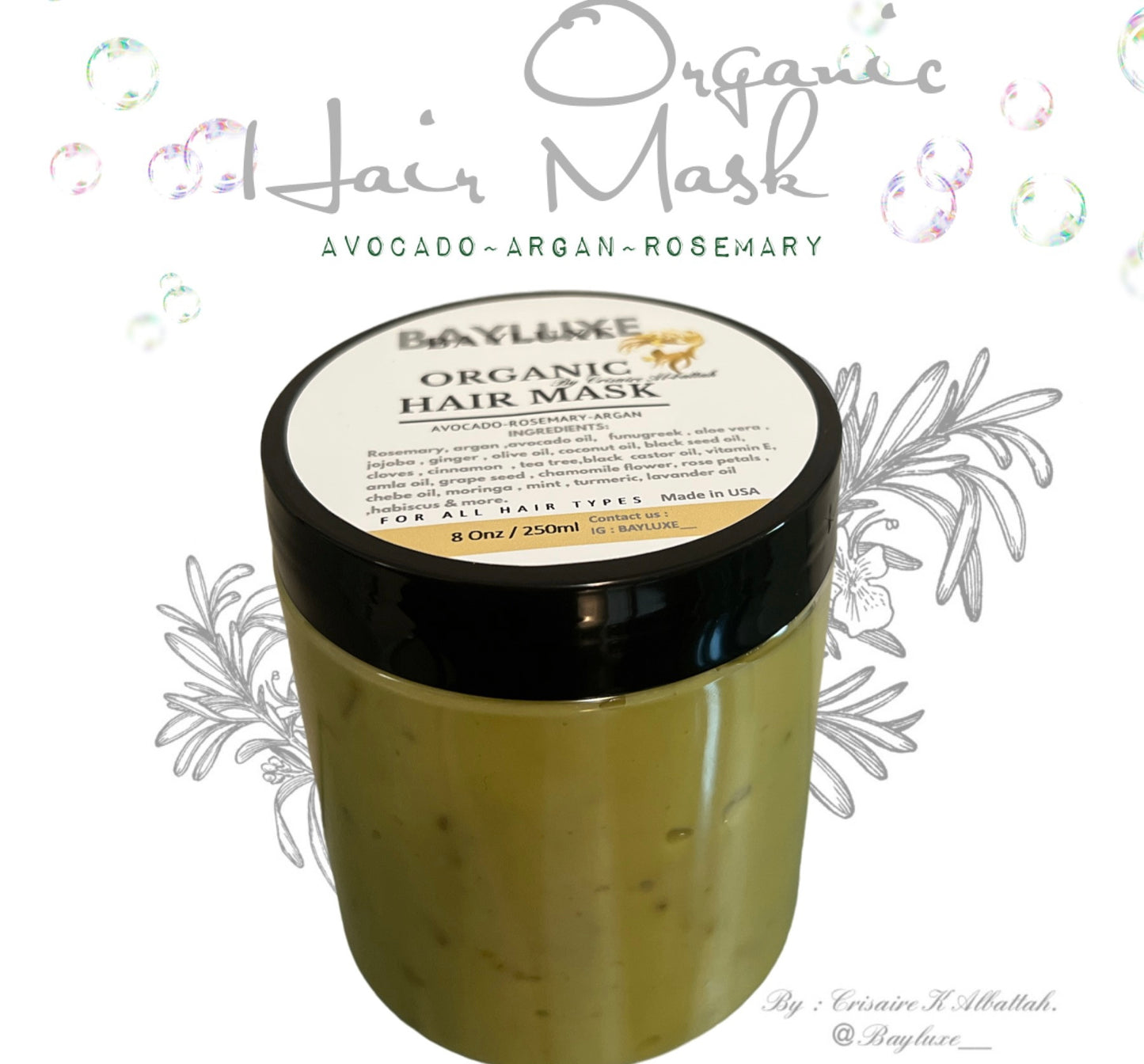 Organic Avocado Hair Mask 8onz